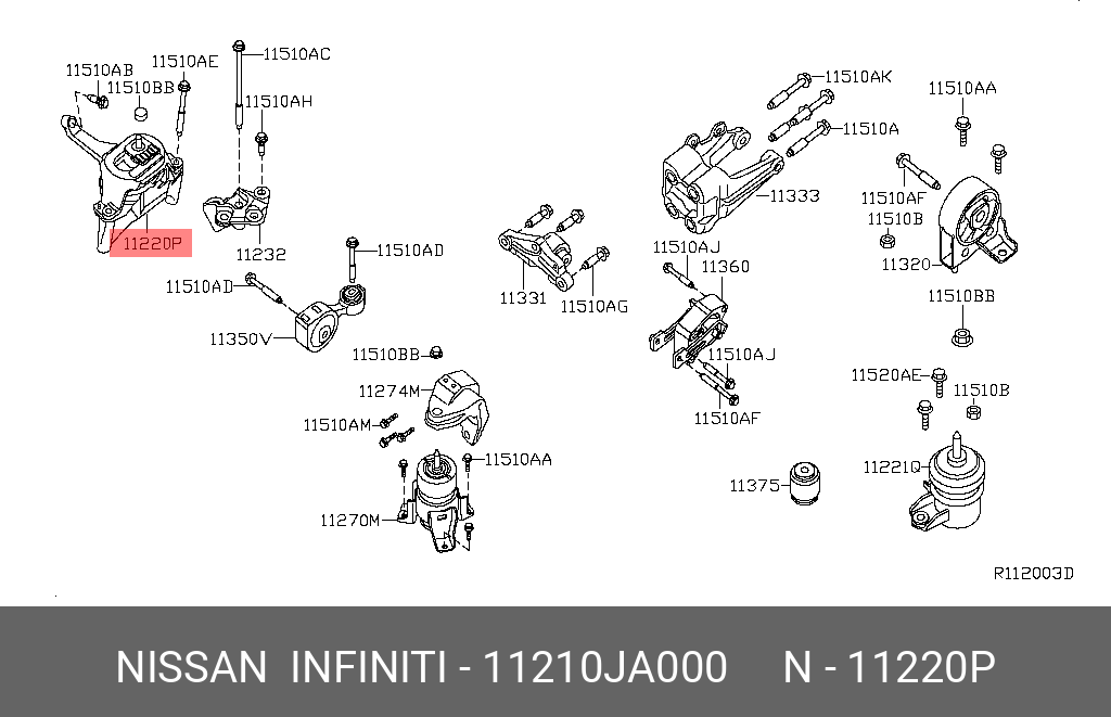 Подушка двигателя | прав | - Nissan 11210-JA000