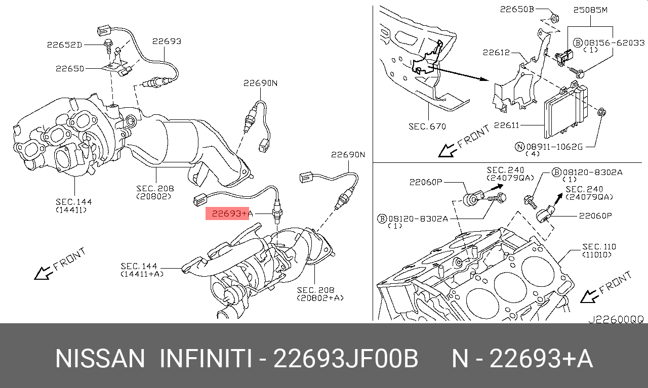 Датчик кислородный - Nissan 22693-JF00B