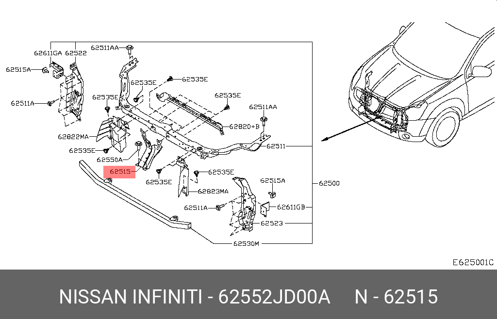 Стойка замка капота - Nissan 62552-JD00A