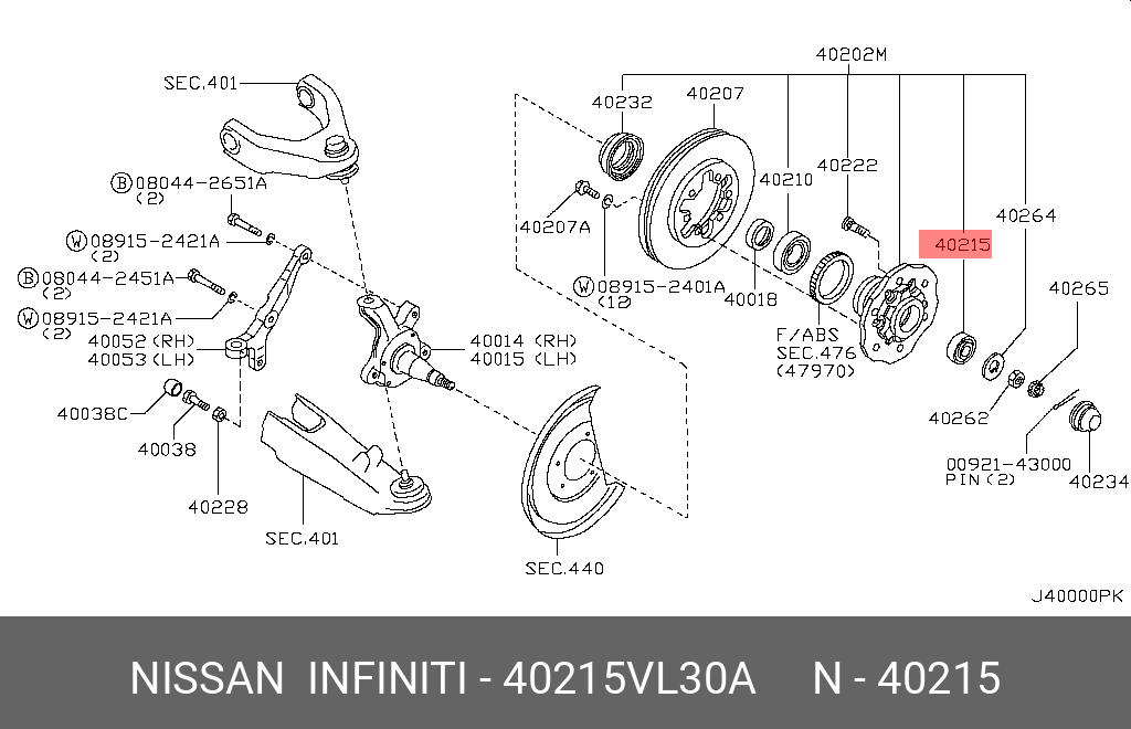 Подшипник ступицы колеса | перед | - Nissan 40215-VL30A