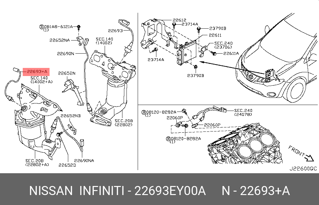 Кислородный датчик 370mm - Nissan 22693-EY00A