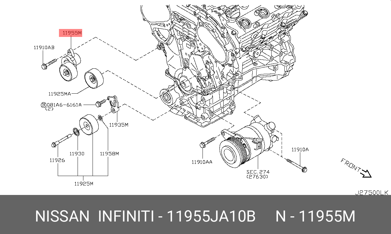 Ролик натяжителя ремня - Nissan 11955-JA10B