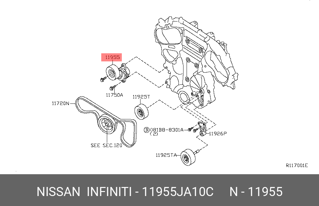 Натяжитель ремня навесного оборудования - Nissan 11955-JA10C