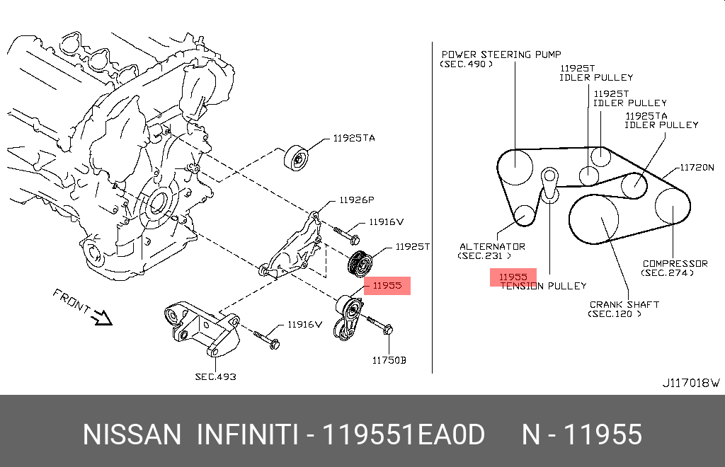 Натяжитель ремня навесного оборудования - Nissan 11955-1EA0D