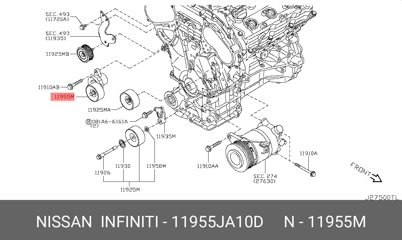 Ролик натяжной навесного оборудования - Nissan 11955-JA10D