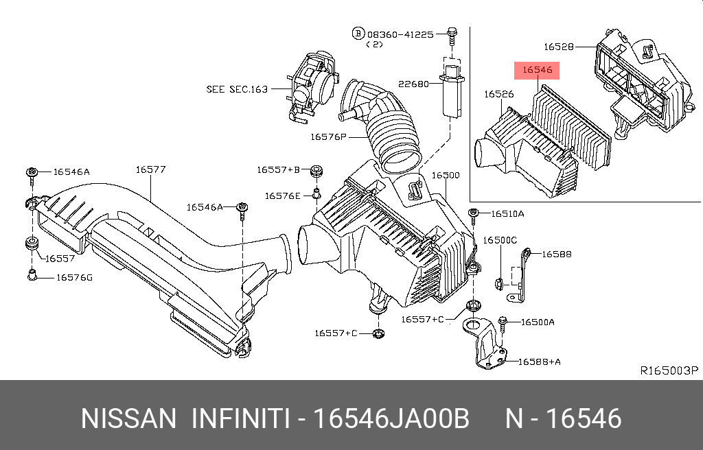 Фильтр воздушный - Nissan 16546-JA00B