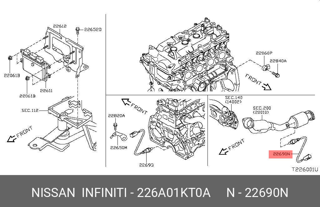 Датчик кислородный  - Nissan 226A0-1KT0A