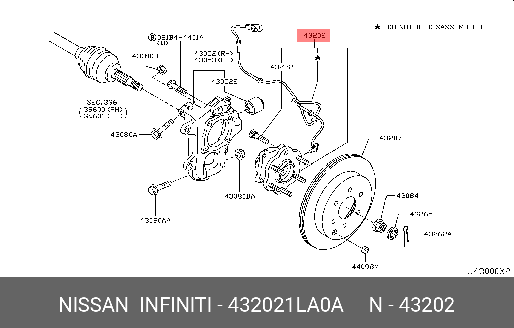 Ступица колеса задняя - Nissan 43202-1LA0A