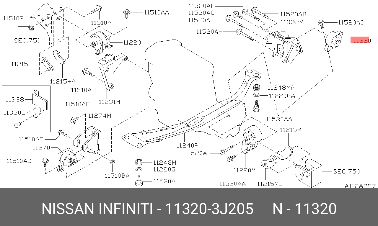 Подушка двигателя - Nissan 11320-3J205