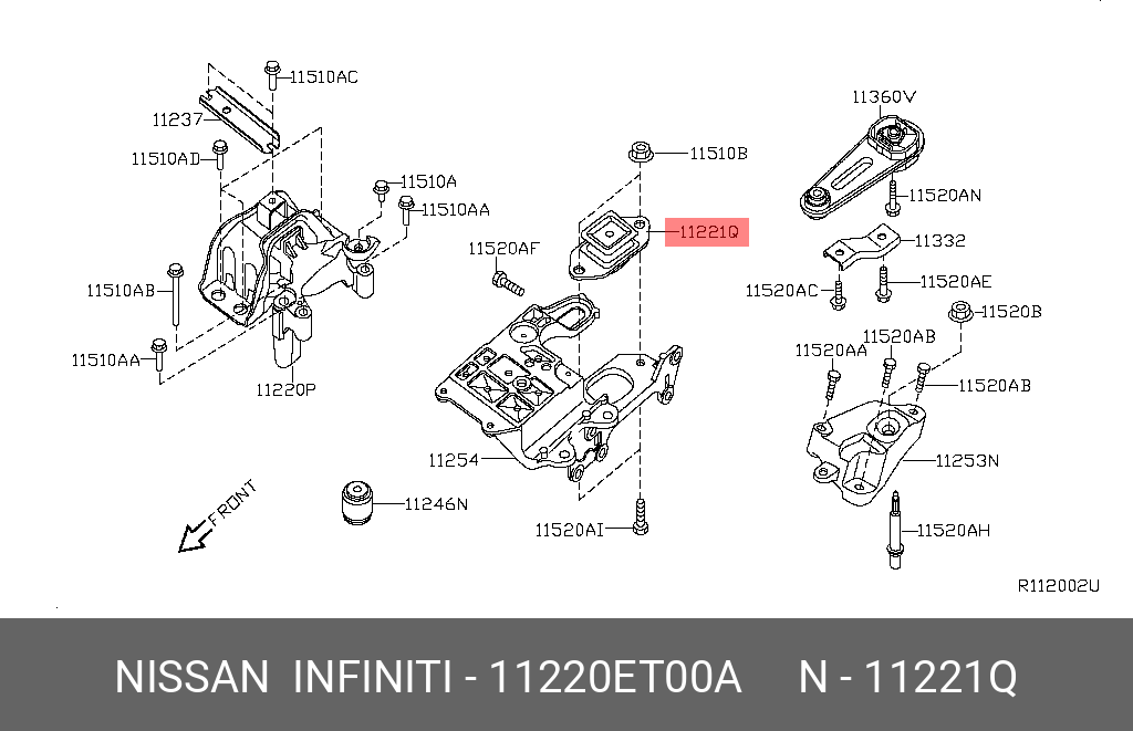 Подушка двигателя | лев | - Nissan 11220-ET00A