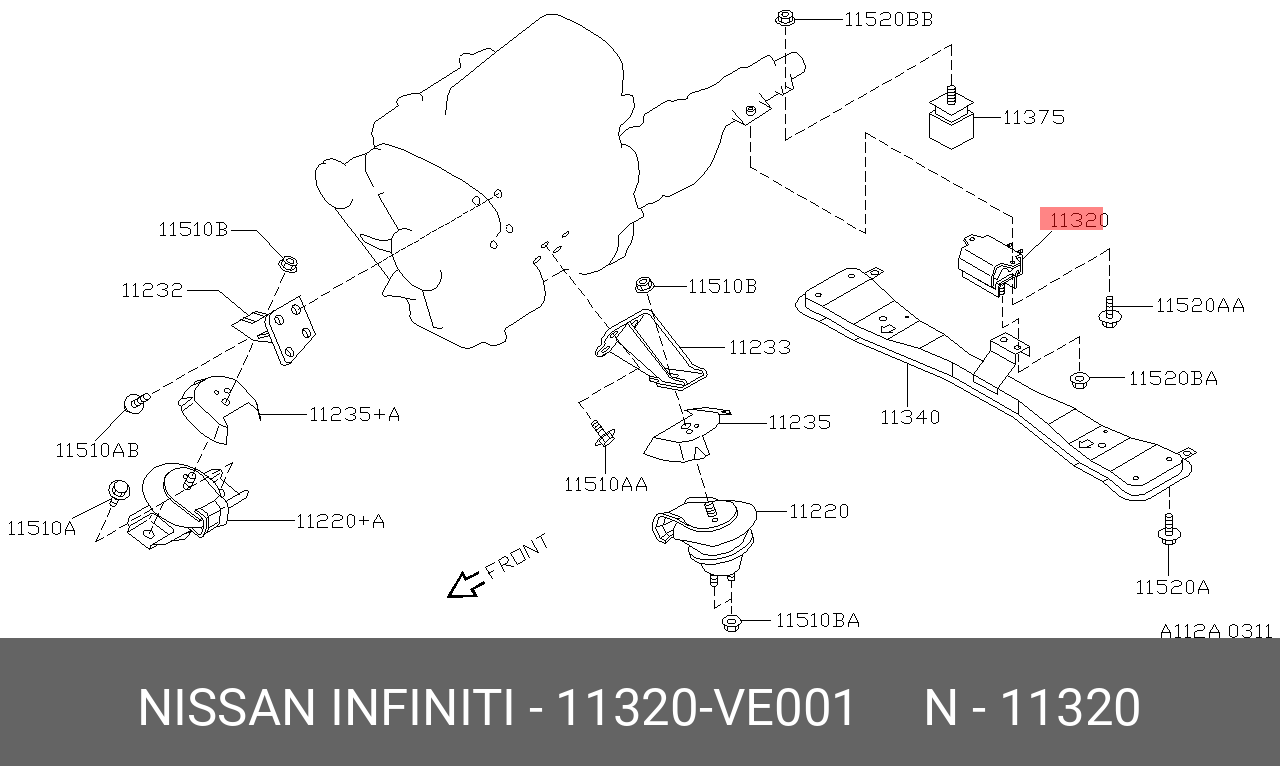 Подушка коробки передач - Nissan 11320-VE001