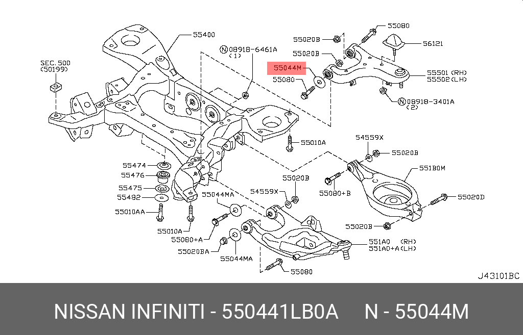 Сайлентблок рычага подвески | перед | - Nissan 55044-1LB0A