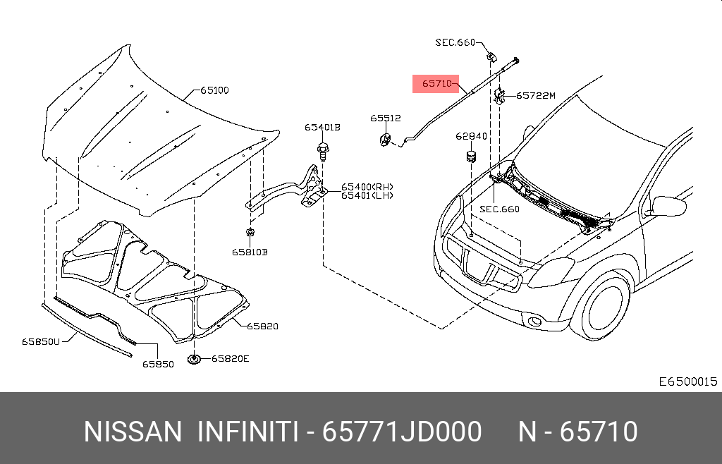 Упор капота - Nissan 65771-JD000