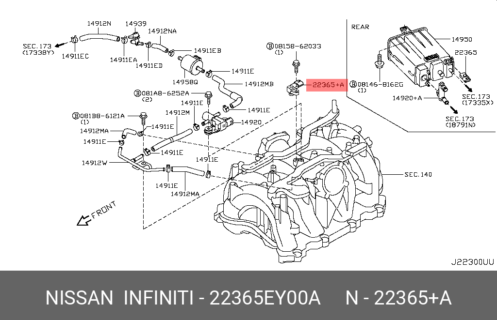 Датчик абсолютного давления системы рециркуляции - Nissan 22365-EY00A