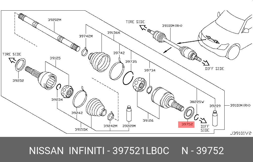 Пыльник шруса внутреннего - Nissan 39752-1LB0C