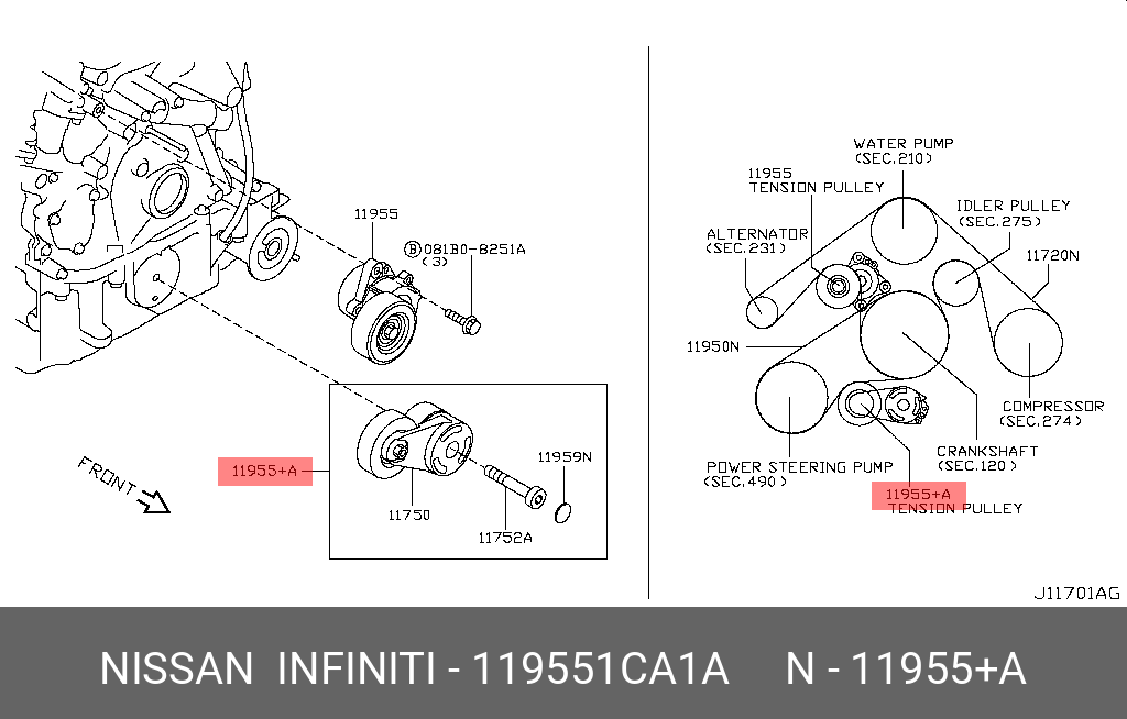 Ролик натяжной навесного оборудования - Nissan 11955-1CA1A
