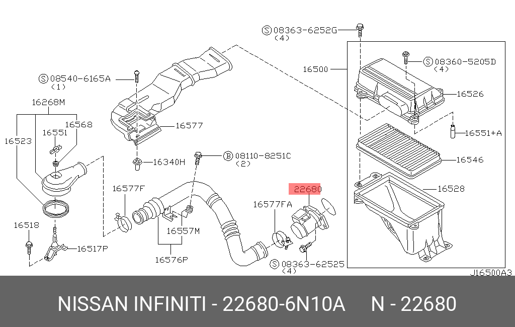 Расходомер воздуха - Nissan 22680-6N10A