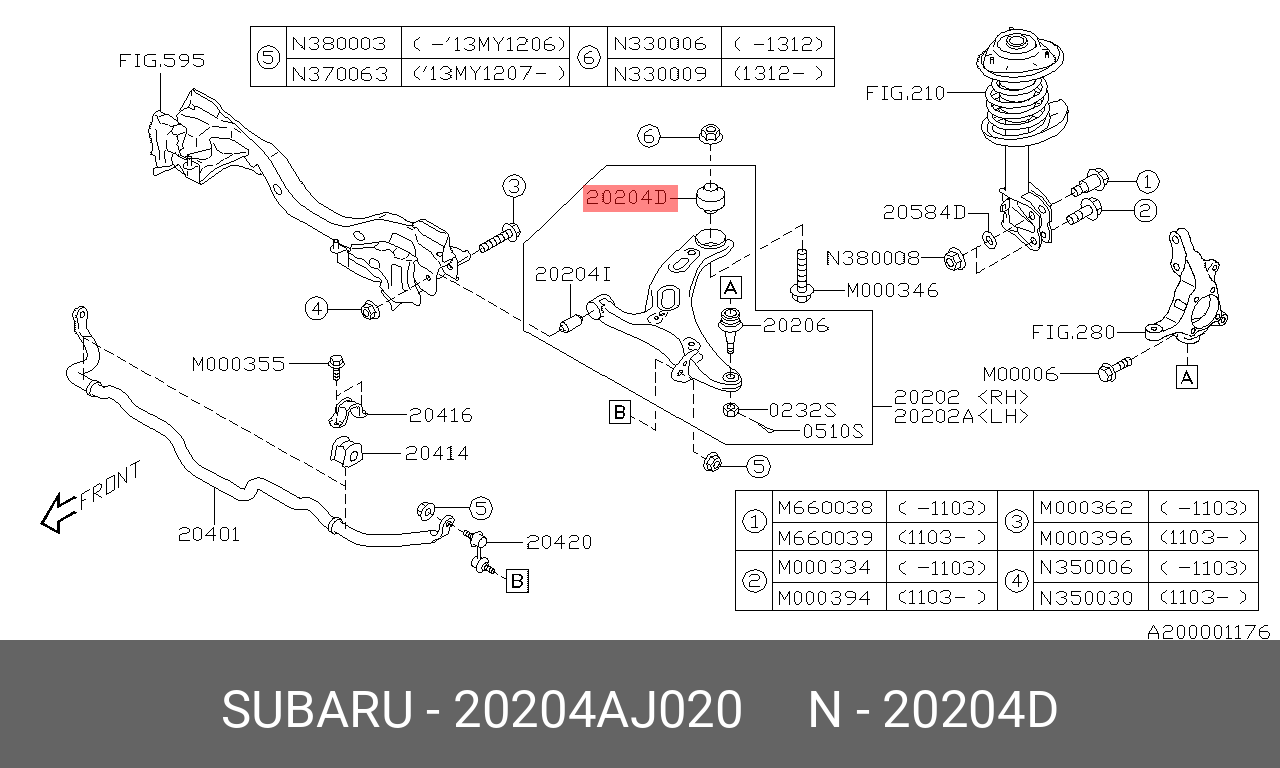 Сайлентблок рычага подвески | перед лев | - Subaru 20204-AJ020