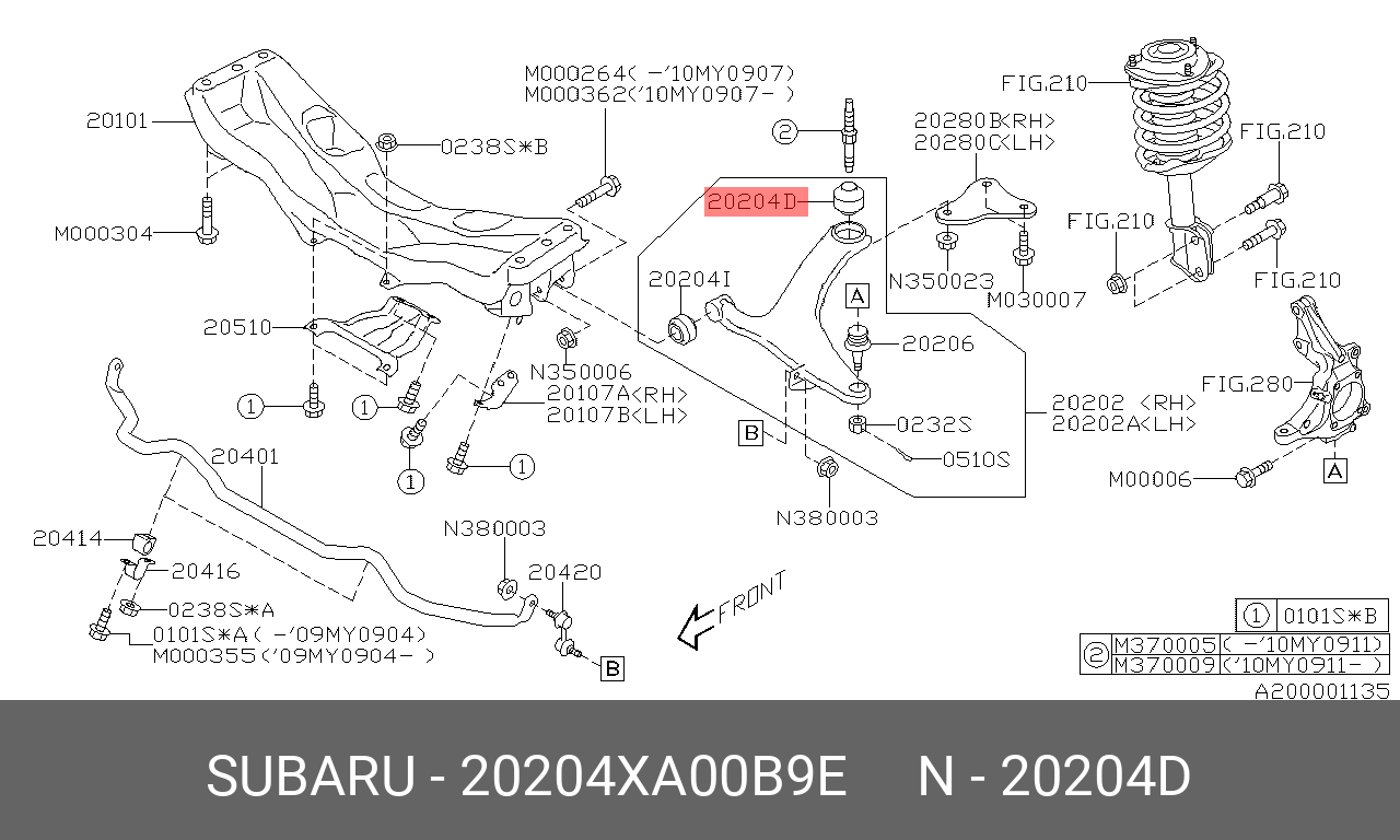 Сайлентблок рычага подвески | перед лев | - Subaru 20204XA00B9E