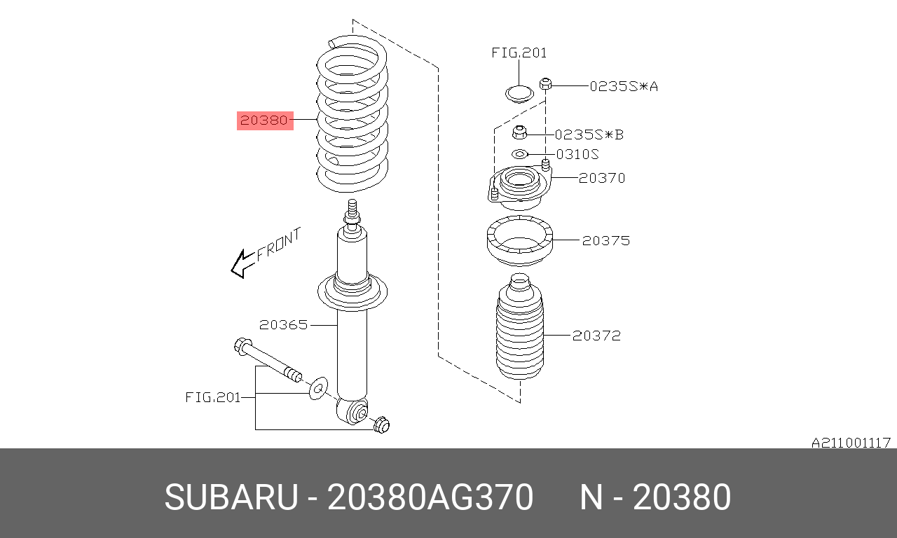 Пружина ходовой части | зад прав | - Subaru 20380-AG370