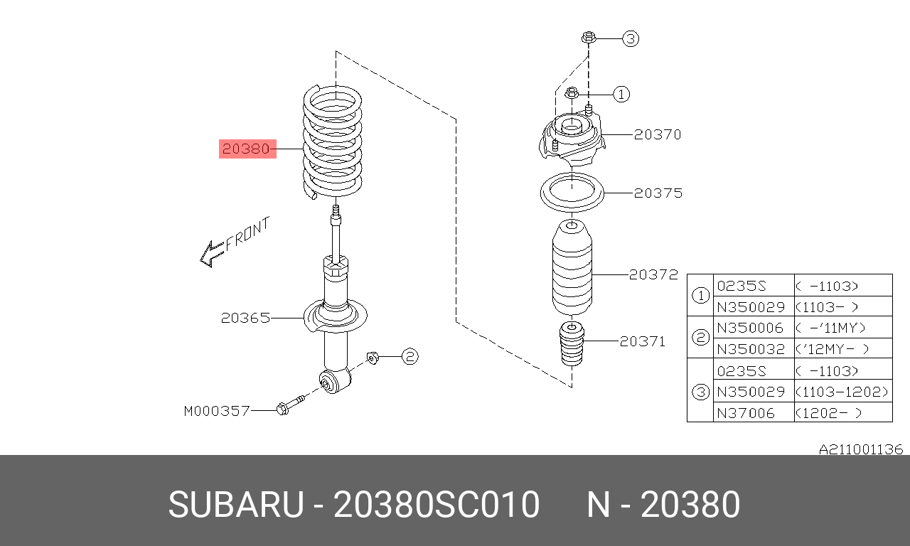 Пружина ходовой части - Subaru 20380-SC010