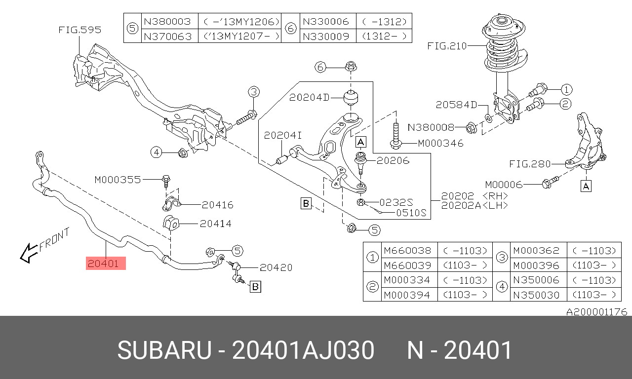 Стабилизатор передний - Subaru 20401-AJ030
