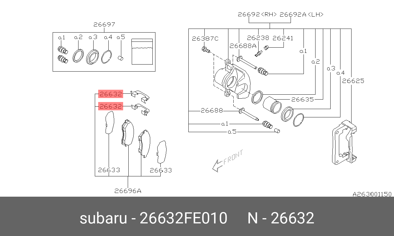 Колодки тормозные дисковые | зад | - Subaru 26632-FE010