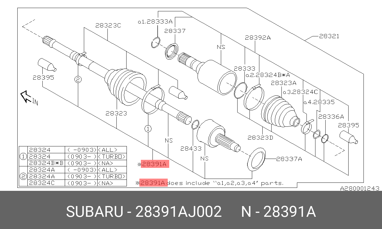 Шрус внешний | перед | - Subaru 28391-AJ002