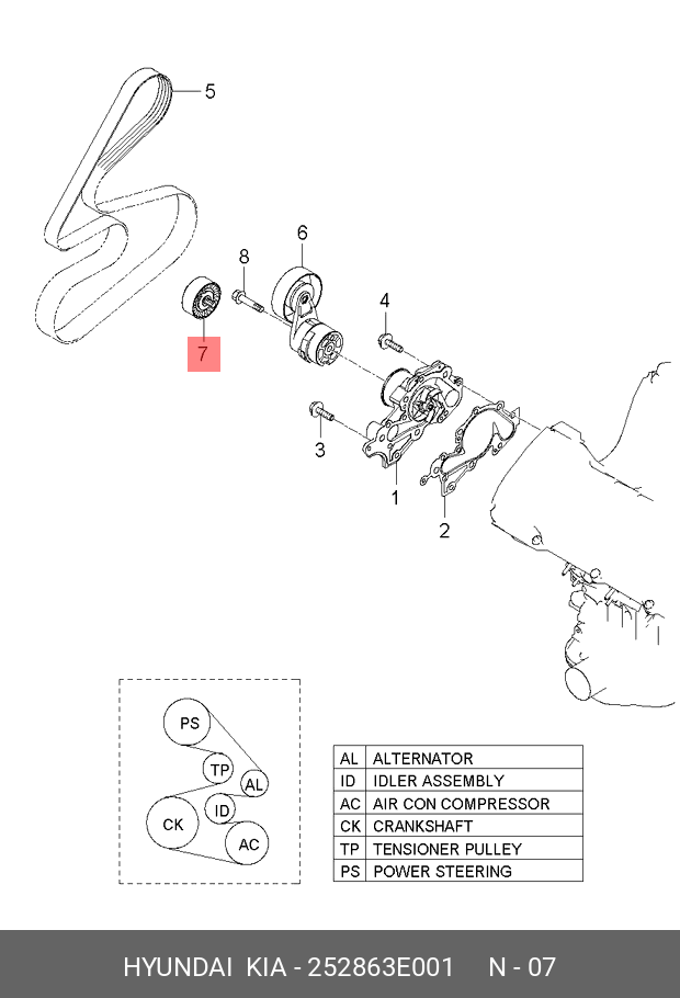 Шкив натяжителя ремня грм - Hyundai/Kia 25286-3E001