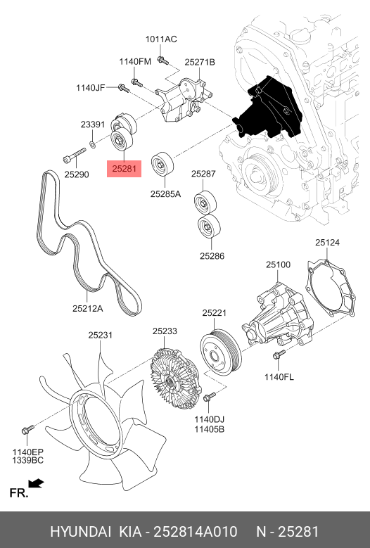 Шкив натяжителя ремня грм - Hyundai/Kia 25281-4A010