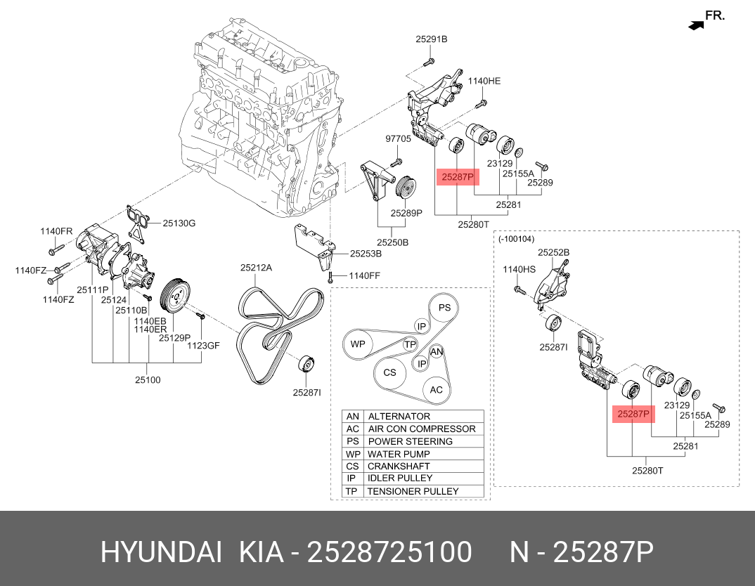 Ролик обводной навесного оборудования  - Hyundai/Kia 25287-25100
