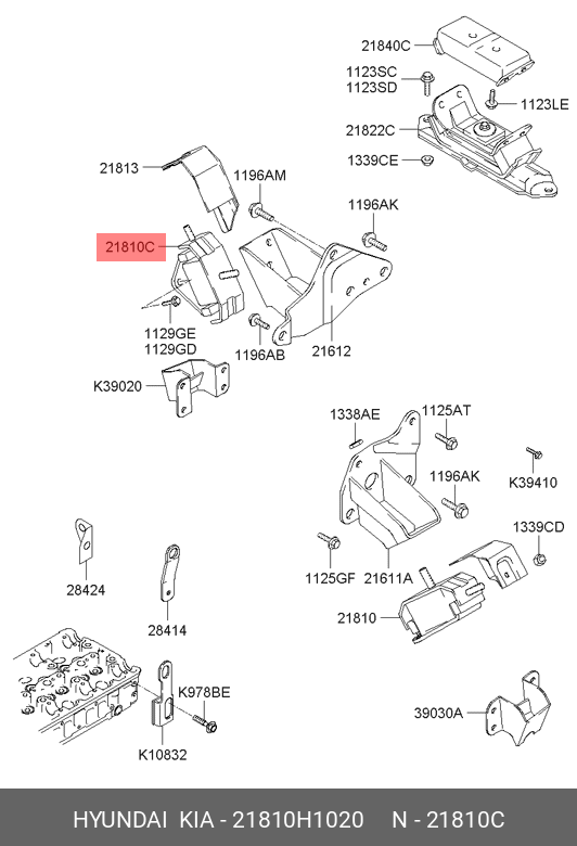 Подушка двигателя - Hyundai/Kia 21810-H1020