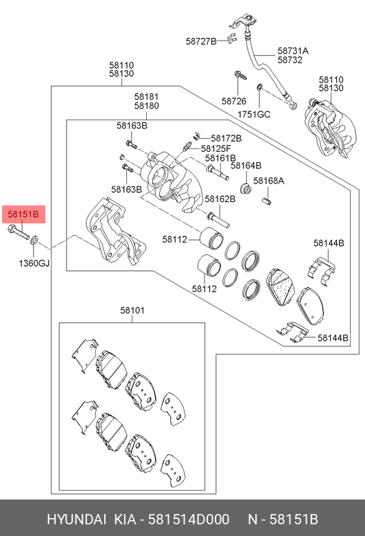 Болт - Hyundai/Kia 58151-4D000