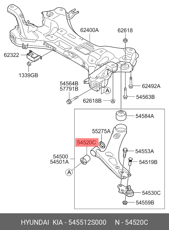Сайлентблок рычага KIA Sportage III (10-16) | перед прав/лев | - Hyundai/Kia 54551-2S000