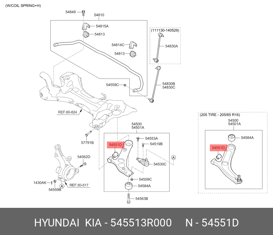 Сайлентблок рычага подвески | перед прав | - Hyundai/Kia 54551-3R000