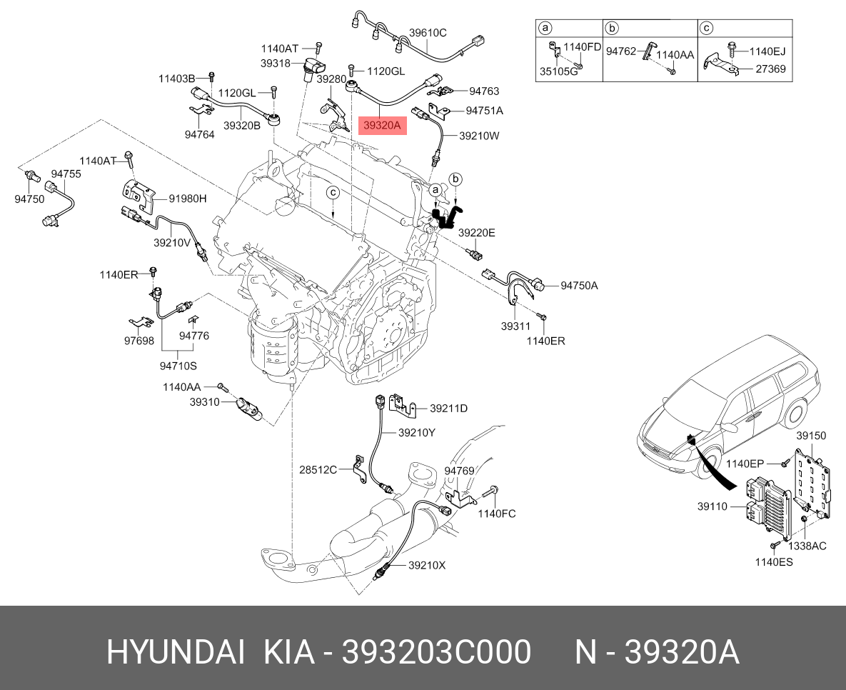 Датчик детонации двигателя - Hyundai/Kia 39320-3C000