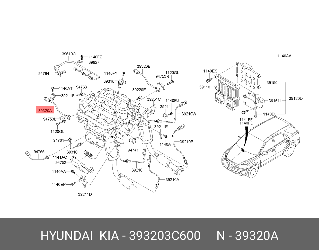 Датчик детонации двигателя - Hyundai/Kia 39320-3C600