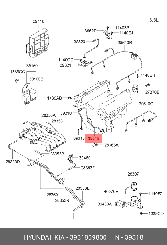Датчик положения коленчатого вала - Hyundai/Kia 39318-39800