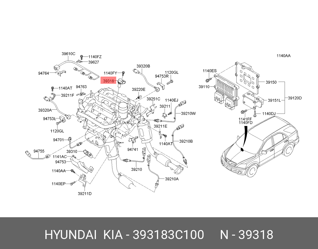 Датчик положения распределительного вала - Hyundai/Kia 39318-3C100