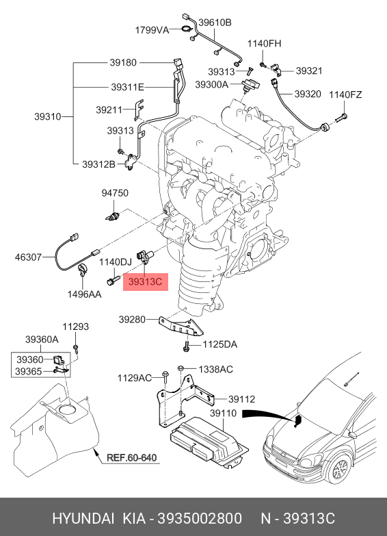 Датчик положения распределительного вала - Hyundai/Kia 39350-02800