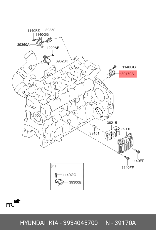 Датчик числа оборотов коленвала - Hyundai/Kia 39340-45700