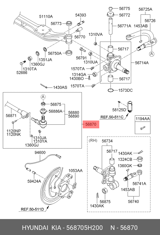 Наружный наконечник рулевой тяги - Hyundai/Kia 56870-5H200