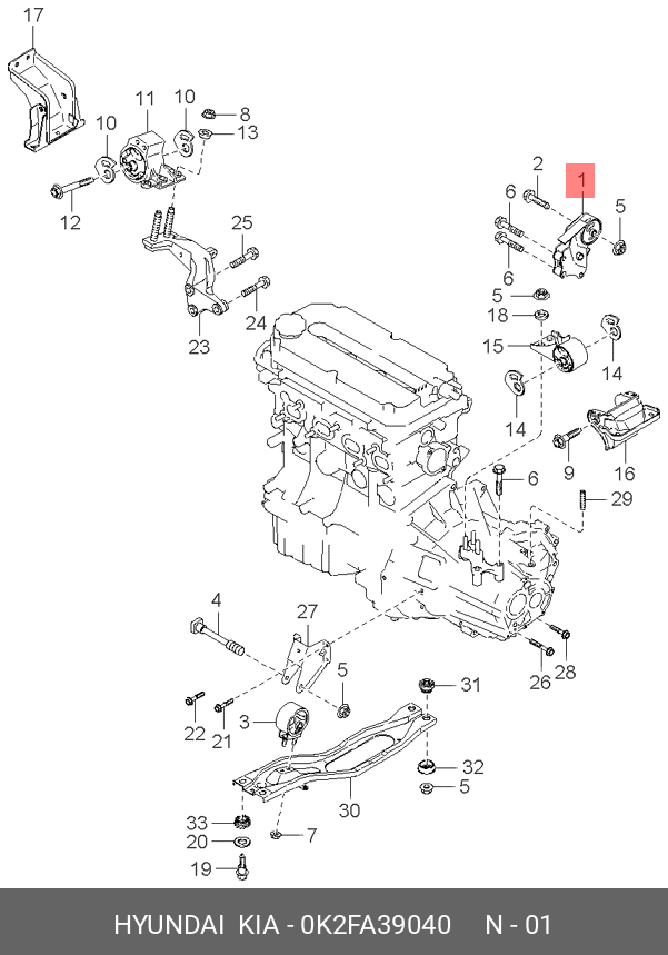 Опорный узел двигателя - Hyundai/Kia 0K2FA-39040