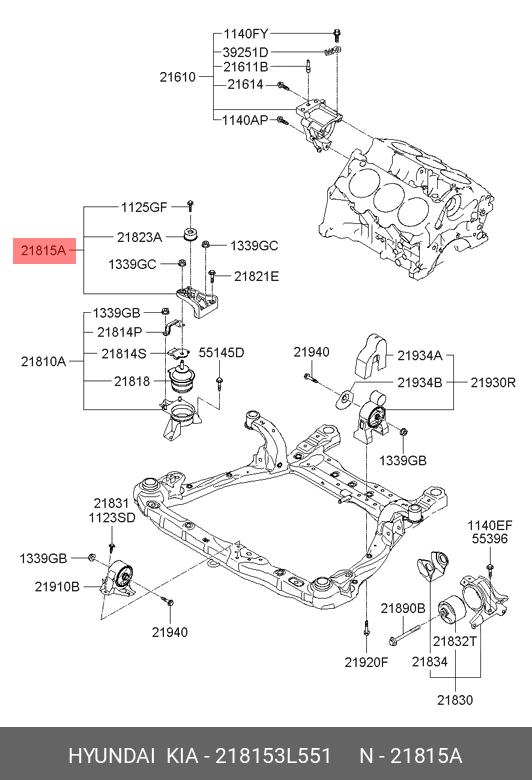 Подушка двигателя - Hyundai/Kia 21815-3L551