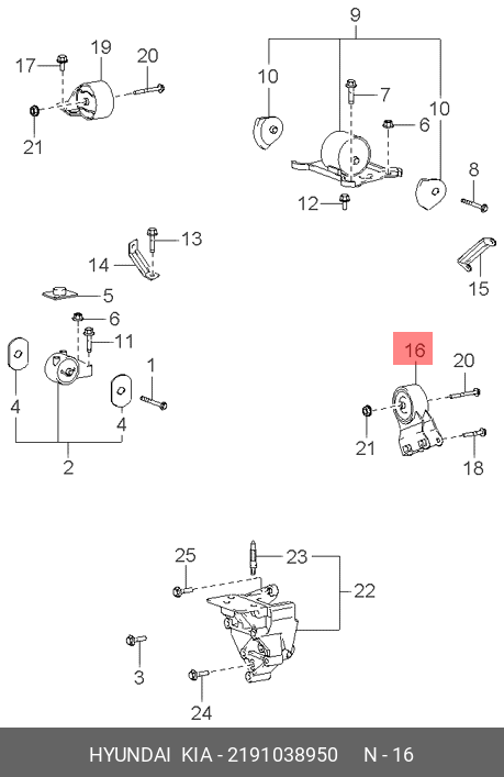 Опорный узел двигателя - Hyundai/Kia 21910-38950