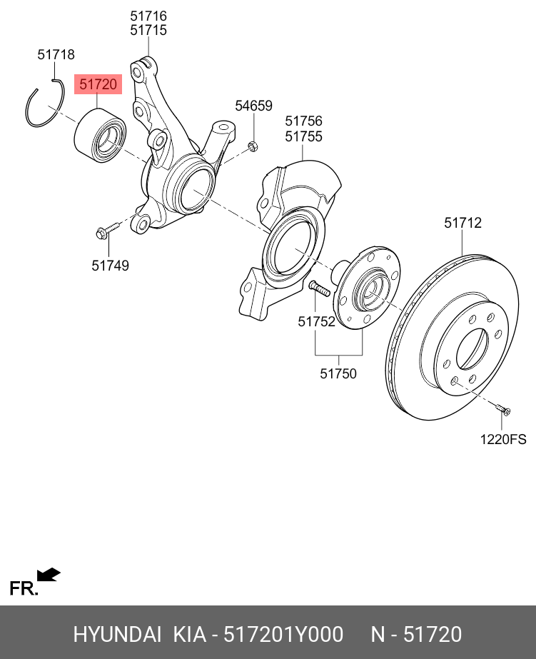 Подшипник ступицы колеса роликовый конический | перед | - Hyundai/Kia 51720-1Y000
