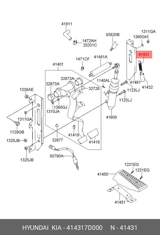 Возвратная пружина педали сцепления - Hyundai/Kia 41431-7D000