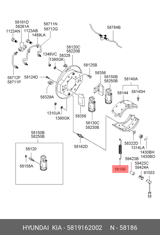 Пружина возвратная - Hyundai/Kia 58191-62002
