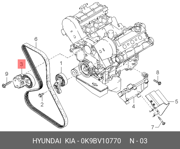Шкив натяжителя ремня грм - Hyundai/Kia 0K9BV-10770