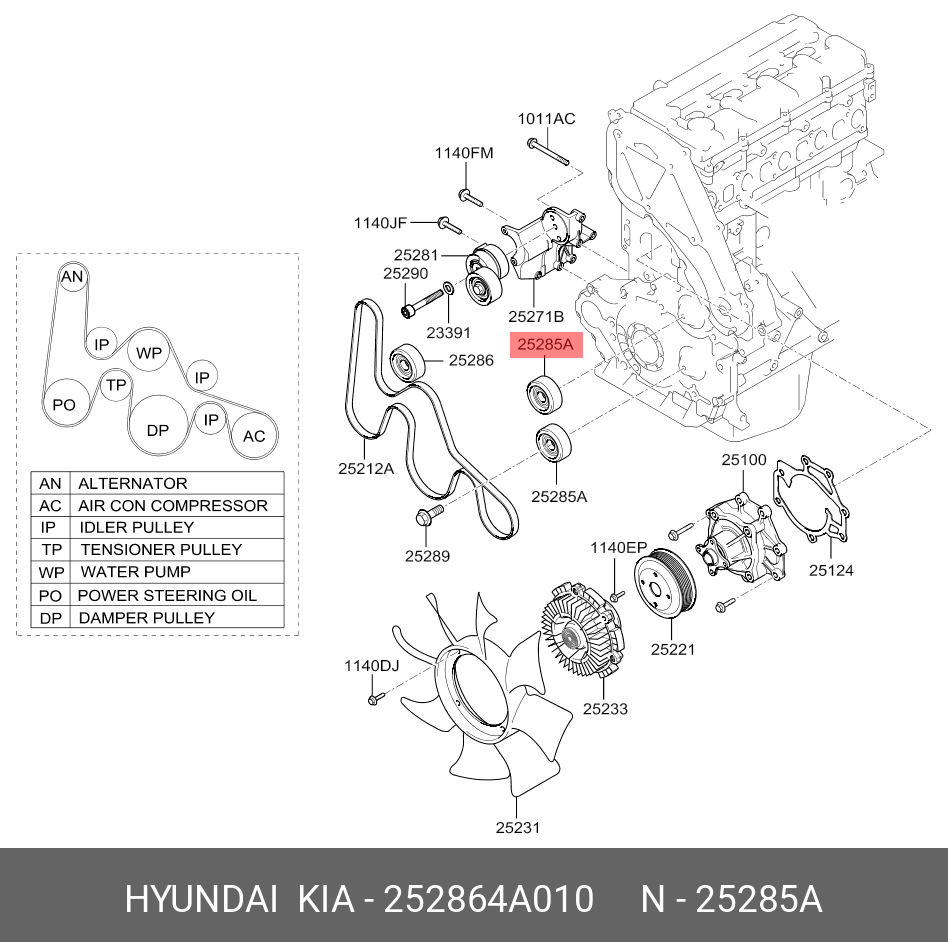 Ролик ГРМ hyundai Starex - Hyundai/Kia 25286-4A010